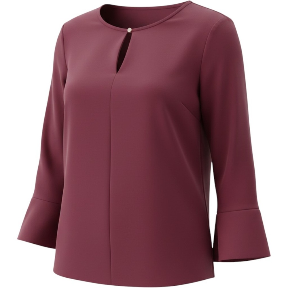 Lauren Ralph Lauren Burgundy Keyhole Bell Sleeve Blouse L Sophisticated Timeless